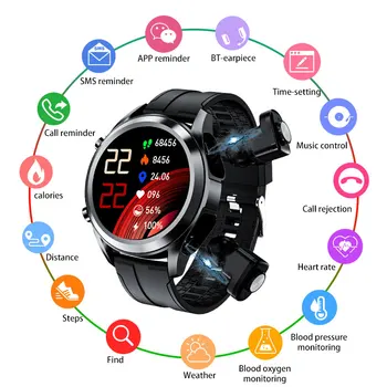 2 в 1 на Smart-Часовници TWS Мъжки Bluetooth Покана Женски Музикални Умни Часовници със Слушалки Спортни Ръчни Часовници за Andriod IOS Huawei, Xiaomi