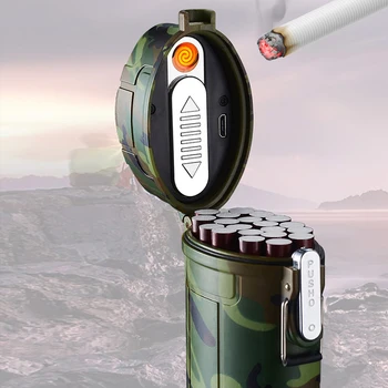 USB акумулаторна запалка 20 бр водоустойчив портсигар открит кутия за съхранение на пури покриване на фиксирани аксесоари за пушачи
