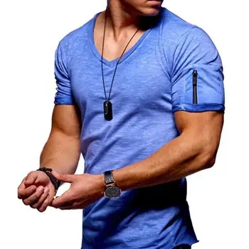 Облегающая тениска с ръкав с цип, мъжка тениска с V-образно деколте, мъжки camisetas hombre, риза в стил хип-хоп, мъжки тениски