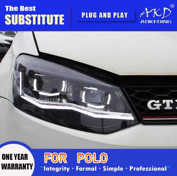 AKD Фаровете за VW Polo Led Фаровете 2011-2018 Фарове POLO DRL Указател на Завоя Светлини Ангелски Очи Обектива на Проектора