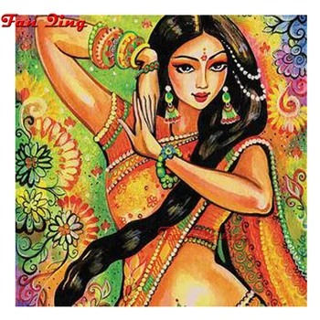 5D САМ Диамантена Живопис на Индийската Жена е Диамантена Бродерия Начало Декор Планински Кристал, Мозайка Изкуството на Красотата на Момичето Снимки