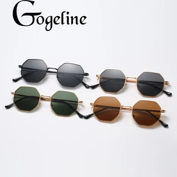 реколта женски осмоъгълен слънчеви очила мъжки метални златисто-зелени кафяви мъжки осмоъгълен слънчеви очила за дами polygon uv400
