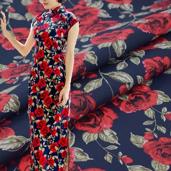 Purplish blue red rose stretch cotton fabric for satin dress плат памук тъкан плат басейн riche telas на au metre vestidos