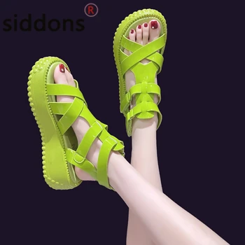 Пролет/лято 2022, Нови модни римски сандали, дамски ежедневни сандали с дебела подметка от маффинов, отворени сандали на една пуговице