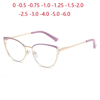 Анти-синя Светлина, Дамски очила с метални Кошачьим око, Очила по рецепта за късоглед, пролетни недалновидни люнетты 0 -0,5 -0,75 до -6,0