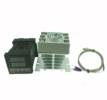 REX-C100 дигитален термостат температурен регулатор SSR изход K тип термодвойка сензор 48x48 + SSR 40DA твердотельное реле + сензор