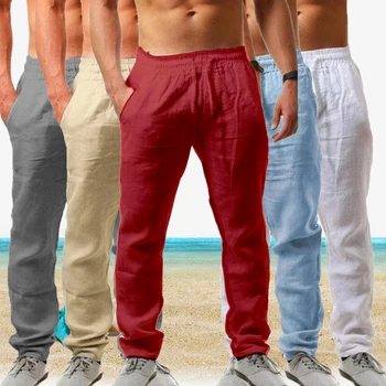 Нови Модни и Удобни Плажни Мъжки Ежедневни Панталони с Еластичен Ластик на Талията, Мъжки Спортни Панталони