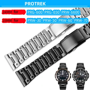 23 мм, 24 мм тънък стомана каишка за часовник Casio PROTREK PRG-600 \ 650 PRG-6600 / 30 / 50 / 60 / 70 промяна гривна Гривна каишка