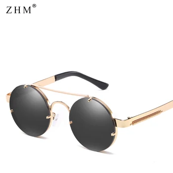 2022 Нови Ретро Кръгли Очила в стил steampunk, Дамски Луксозни Популярни Метални Пролетни Слънчеви Очила за Мъже, Големи Огледални Лещи, Oculos