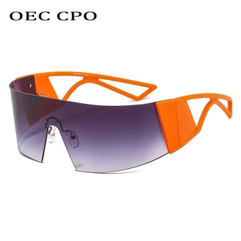OEC CPO Извънгабаритни очила Слънчеви Очила Без Рамки Дамски Маркови Дизайнерски Цели Лещи Слънчеви Очила Мъжки Нюанси UV400 Vintage слънчеви Очила
