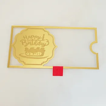 Прозрачна Акрилна Паричен Кутия Паричен Тава Със Златист Дизайн На Кутия За Подаръци Честит Рожден Ден, Годишнина От Сватба Арабски