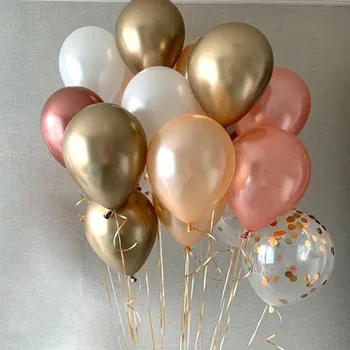 15 бр./компл. балон от розово злато, рожден ден, метални златни Хромирани латексови балони, сватбен детски душ, вечерни украса, гелиевые топки