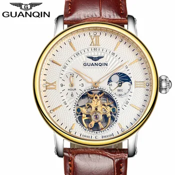GUANQIN Мъжки Часовници Най-добрата Марка на Луксозни Спортни Tourbillion Автоматични Механични Кожени Ръчни Часовници relogio masculino Мъжки Часовник