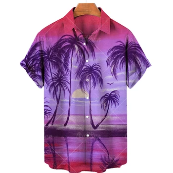 Хавайска риза мъжка лятна с принтом кокосовата палма плажната ежедневни риза Luau с къси ръкави топ празнична риза топ