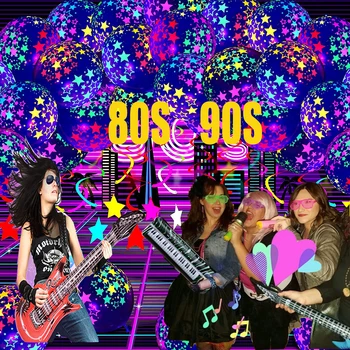 Честит Рожден Ден на Неонови Светещи Балони Надуваеми Играчки Рок-Звезда Флуоресцентни Балони за Неонового Блясък на Рожден Ден 80s 90s Тематичен Декор за Парти