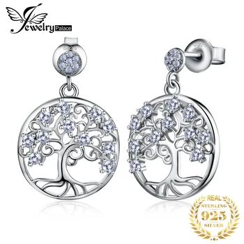 JewelryPalace Дърво на Живота, Създаден от Синята Шпинел 925 Сребро Дълги Висящи Обеци за Жени, Бижута със Скъпоценни Камъни Подарък За Годишнината