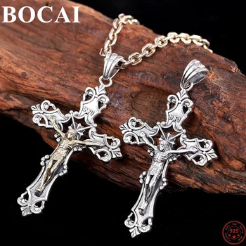 BOCAI 2022 Модни новата коледна колекция от сребро S925 Проби, Исус е Разпънат на кръст, Кръст, Чист Argentum, Амулет, Бижута за Жени и Мъже