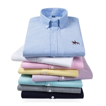 Мъжки Оксфорд Бяло-Синята Розов цвят в памучна Риза С дълги ръкави От Памучен плат Мъжка Риза Плюс Размер 38-46