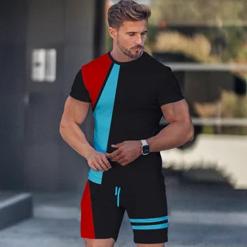 Нова Мода Самоличността на Ленти За Мъже Комплекти За Грижа За Кожата Бягане Ежедневното Тениска на Спортен Костюм С 3D Принтом Тенденция Дишаща Облекло Лято 6XL