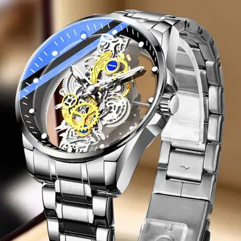 Модерен Мъжки Часовник Точни Ръчни Часовници С Блеснали Златни Скелет Реколта Мъжки Часовници Бижута