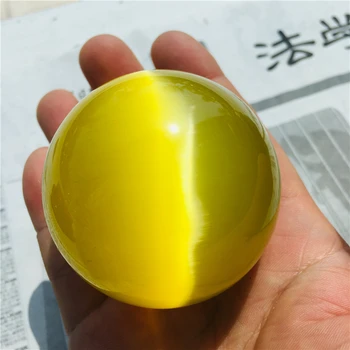 4-10 см Натурален жълт котешко око кристална топка и предсказания енергия каменна топка снимка на декоративен топка