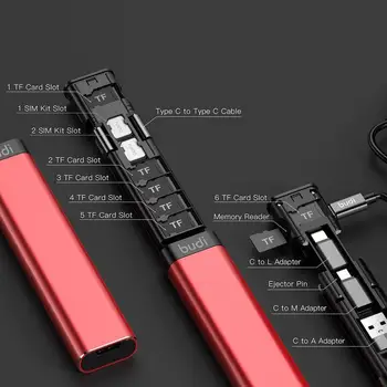 Многофункционален BUDI Смарт Адаптер За Съхранение на Карти Кабел За Трансфер на Данни USB Box Универсален Безжично Зарядно Устройство с Мощност 15 W За iPhone Huawei Преносим