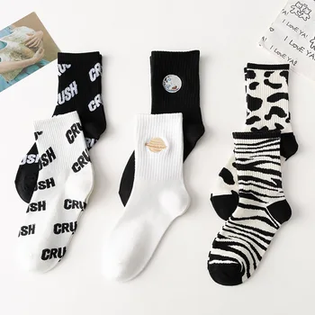 Чорапи Дамски пролетно-летни Чорапи със средна дължина, японски Тънки Памучни Чорапи, Трендови сладки чорапи на Райета с дълги букви, Чорапи
