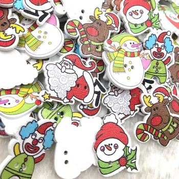 50 бр Дядо Коледа, Снежен човек Смесени Дървени Копчета Коледен Декор Занаят САМ Scrapbooking Шиене на Копчета и Шивашки Аксесоари WB369