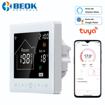 Beok Умен WIFI Термостат за газов котел с топъл пол 220 Стаен температурен регулатор е Съвместим с Google Home, Алекса
