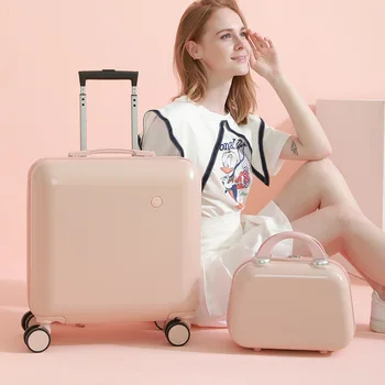 18 инча ръчен багаж куфар с колела пътна ръчния багаж 2 бр. компл. дамски количка за багаж, чанта за количка розов лаптоп