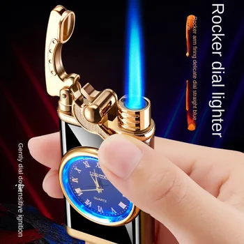 Нов Рокер С Автоматично Запалване Пряко Син Пламък Запалка Творчески Истински Циферблат Надуваема Ветрозащитная Запалка Мъжки Часовници За Подарък