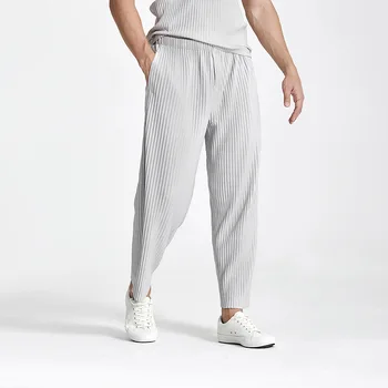 IEFB Японска Градинска Мода Нагънат Мъжки Ежедневни Панталони на Нови широки Панталони Разтеглив, прави Панталони За Лятото 2023