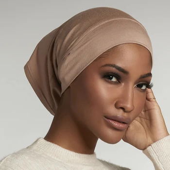 Мюсюлманските Жени Под Един Шал Участък Джърси Вътрешна Hijabs Шапки Кръгли Отпред Под Хиджабом Капачка На Ислямската Жена Тюрбан Качулка