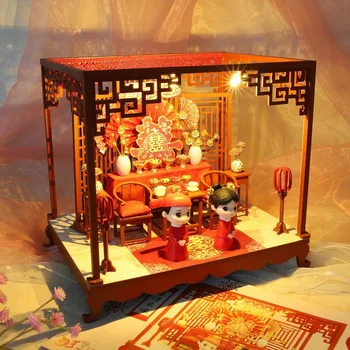 DIY wooden Таванско помещение на Къща, Вила, Ръчно изработени В Китайски Стил Сватбена Къща Модел Събрание Сватбена Камера Модел на Брака