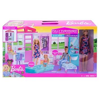 2022 Оригинален Барби FXG55 Блестящ Къща За Почивка Преносим Комплект За Басейн Момиче Кукла Голяма Къща Набор от Играчки, Подарък За Рожден Ден За Момиче