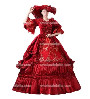 Червена Бална рокля в стил рококо и Барок Мария-Антоанета от 18-ти век, Рокля Исторически Период от Епохата на Възраждането