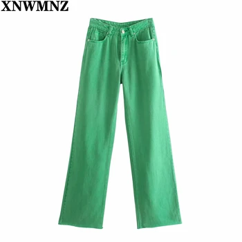 XNWMNZ 2021 Модни Дамски Летни Зелени Дънки Дънкови Панталони, Панталони С Висока Талия Дамски спортни Панталони Pantalon Дънки с високо качество