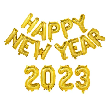 16шт 2023 Щастлива Нова Година Декорация Балони Злато, Сребро Писмо Азбука Фолио от Титан Коледни Вечерни Украса Балони