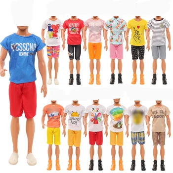 4 Комплект Мъжки Дрехи, Ежедневни Плажната Тениска, Шорти, Панталони, Аксесоари за Панталони, Модни Дрехи за Приятел на Барби, Играчки за Кукли Кен