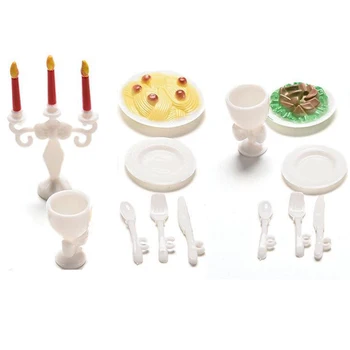 NK 13 бр./компл. Аксесоари за кукли Вечеря на Свещи за Барби Съдове за готвене Свещ Чаша за Вино Мини Моделиране на прибори кукли Кухня