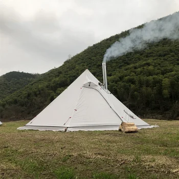 Нов Ultralight 3-4 Човека и Пирамидални Открит Палатка за Къмпинг Вигвам Подслон Навес със Снежна Пола с Дымоходом Катерене Палатки