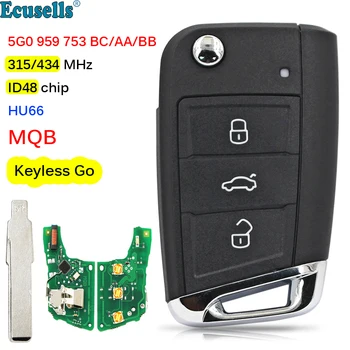 Система бесключевого достъп MQB Smart Remote Key 434 Mhz ID48 чип за Volkswagen VW Golf 7 Tiguan 2014-2018 FCC: 5G0 959 753